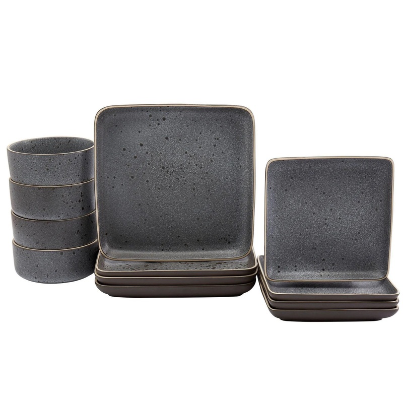 12pc Stoneware Madison Dinnerware Set Gray
