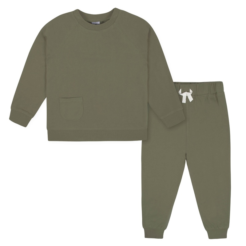 2-Piece Infant Boys Sage Green French Terry Pullover & Jogger Set, 12M