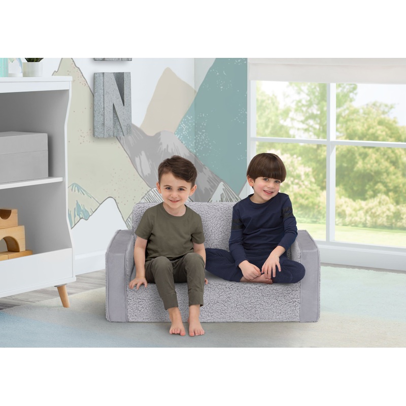 Cozee Flip-Out Sherpa and Suede 2-in-1 Convertible Sofa to Lounger for Kids