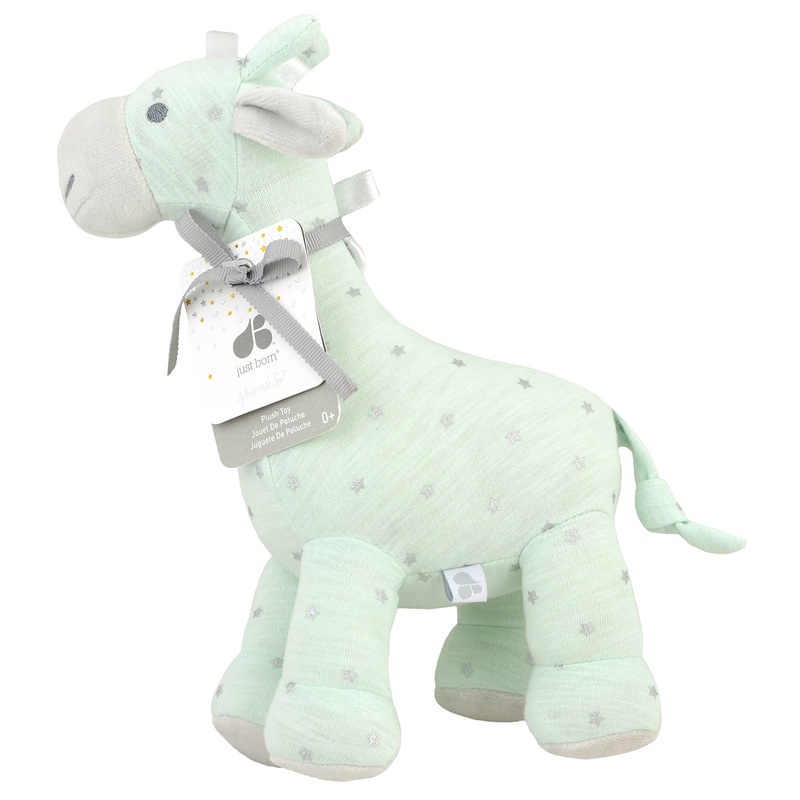 Just Born Sparkle Knit Plush Toy with Rattle, Giraffe – Aqua