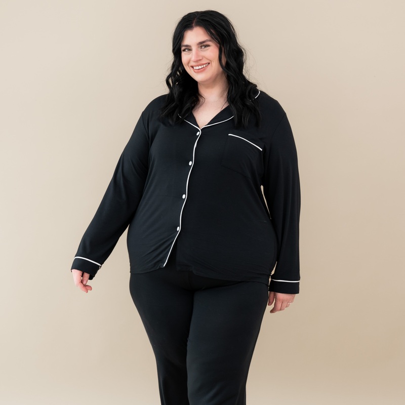 Women’s Long Sleeve Pajama Set in Midnight with Cloud Trim