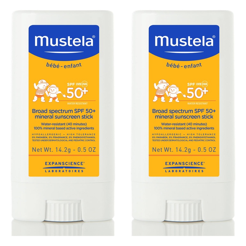 Mustela Broad Spectrum SPF 50+ Mineral Sunscreen Stick, .5 oz – 2 Pack
