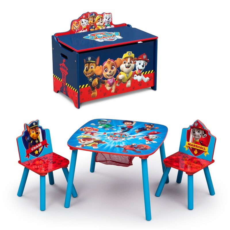 PAW Patrol 4-Piece Playroom Set – Includes Table with 2 Chairs and Deluxe Toy Box