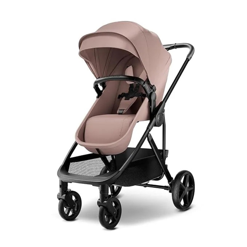 Rovee Bassinet Baby Stroller, 2-in-1 Foldable Infant Stroller with Reversible Seat – Pink