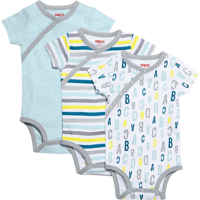 Skip Hop ABC-123 Short Sleeve Bodysuit Set, 3-Pack – Blue (6 Months)