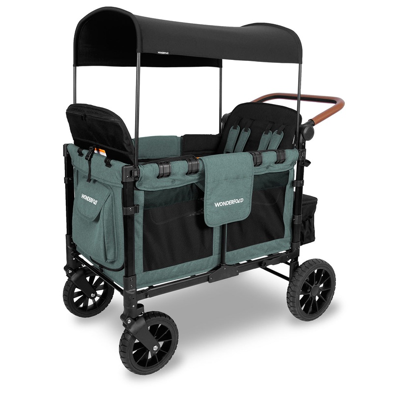 WonderFold OPEN BOX W4 Luxe Multifunctional Quad (4 Seater) Stroller Wagon – Hunter Green (Albee Exclusive)