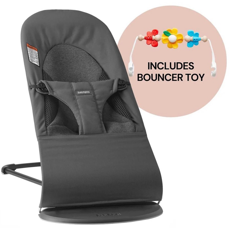 BabyBjrn Bouncer + Toy Bundle – Balance Soft (Tri-Fabric) Dark Gray / Flying Friends