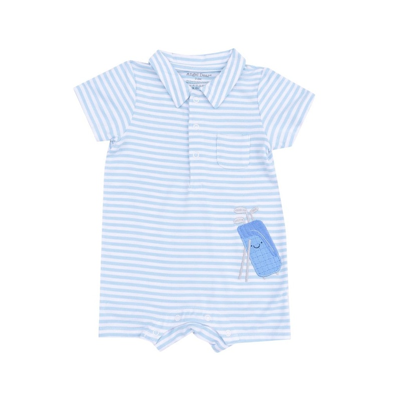 Polo Shortie With Applique Golf Blue Stripe