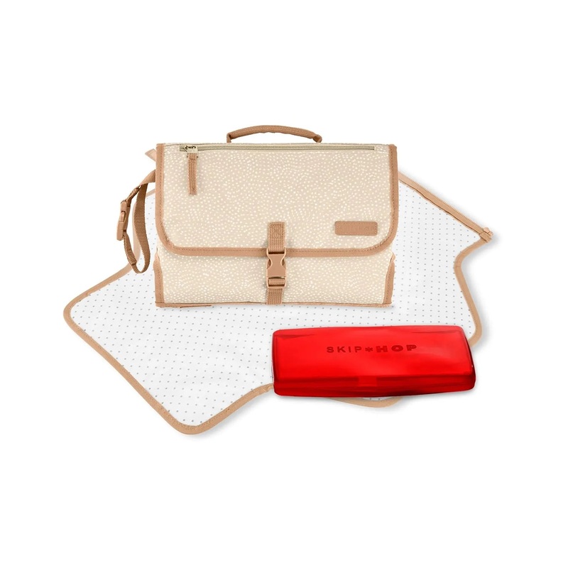 Pronto Signature Travel Changing Station w/ Swirl Dots – Beige
