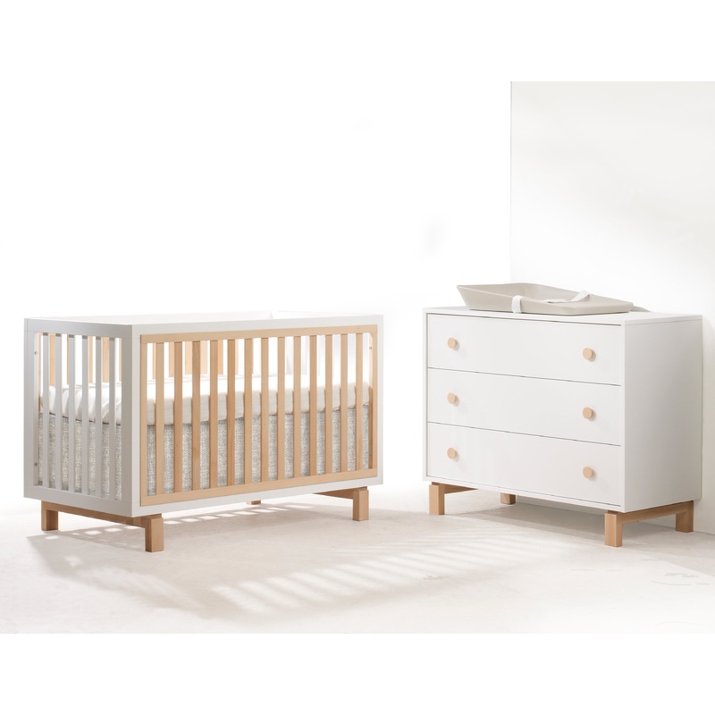 Tulip Juvenile Bjorn Classic Crib and 3 Drawer Dresser – White/Natural