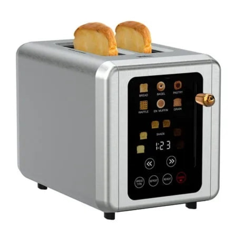 WHALL 2 Slice Touchscreen Toaster – Stainless Steel Toaster with Wide Slot  6 Shade Settings  Bagel Function  Removable Crumb Tray