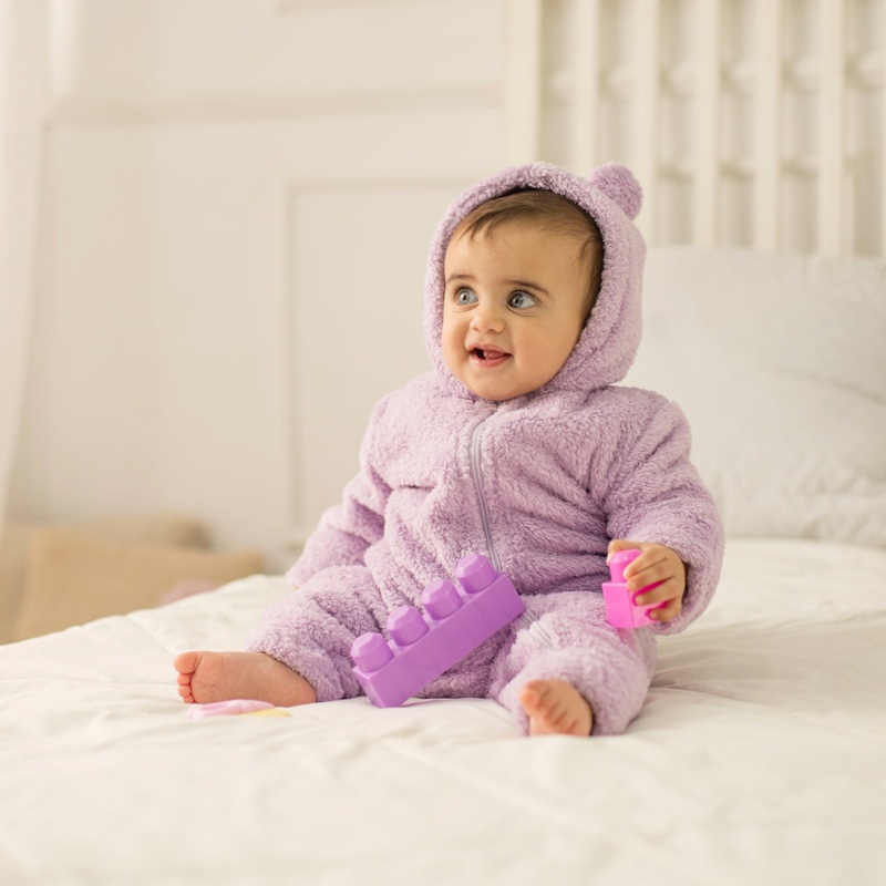 Purple Teddy Fleeced Hooded Onesie