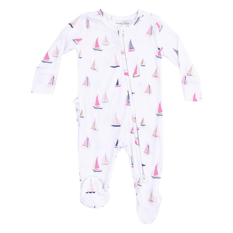 ADR 2 Way Zipper Ruffle Back Footie Sailboats Pink