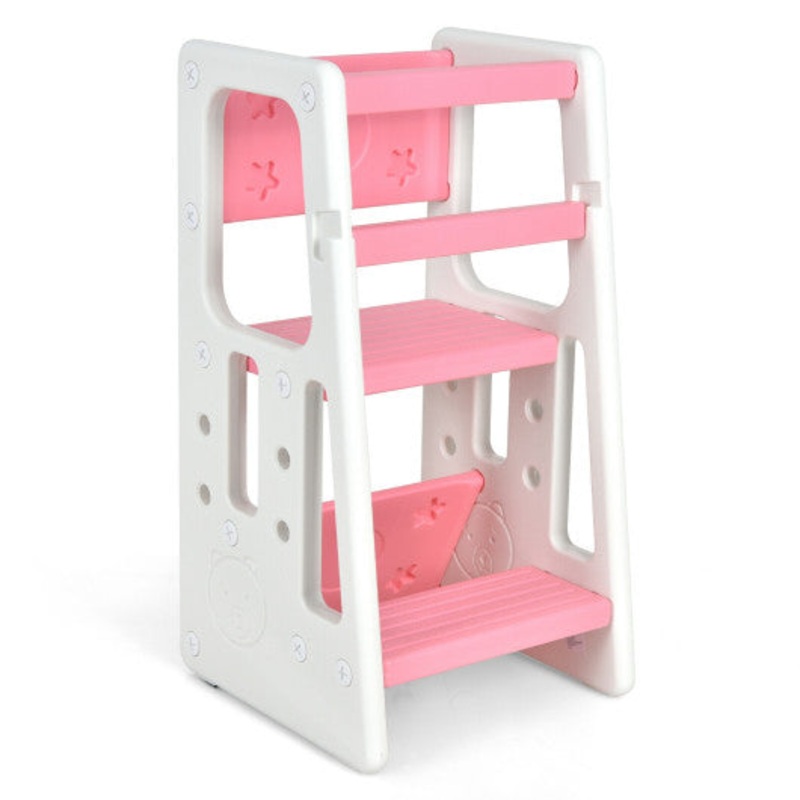 Kids Kitchen Step Stool With Double Safety Rails-Pink