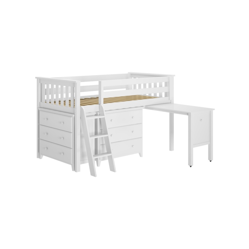 Windsor 3 – Low Loft Bed w/ Ladder, 2 Dressers & Pull-out Desk
