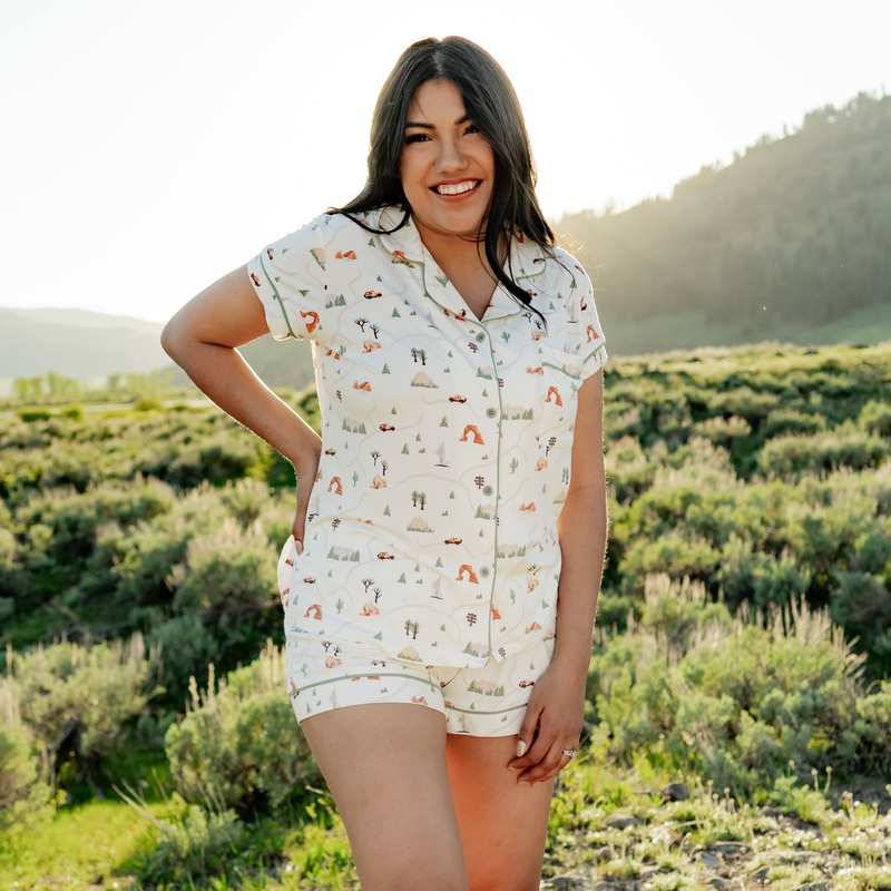 Women’s Short Sleeve Pajama Set in Road Trip