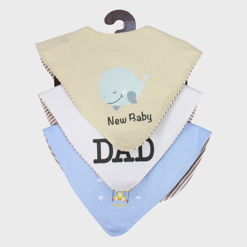 BABY Boys Cotton Bib Set  “New Baby” (Pack of 3, Scarf Style)