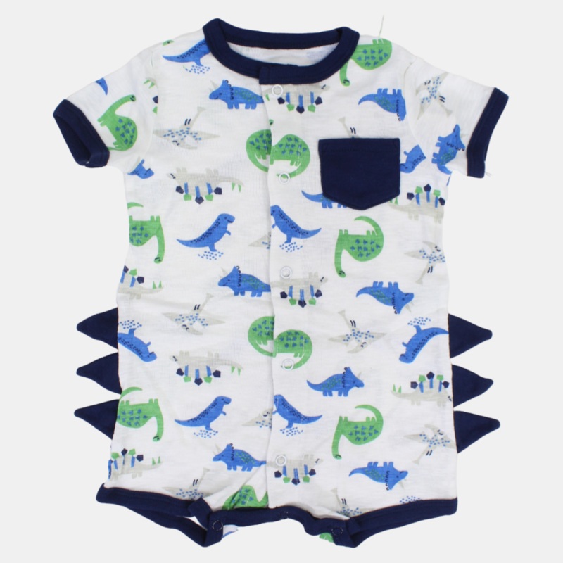 Baby Boys Cotton Romper  Off White with Dinosaur Print