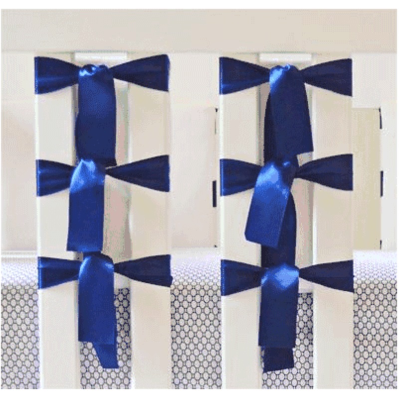 Oliver B Ventilated Slat 20 Pack Bumpers in White Minky and Satin Navy Ties