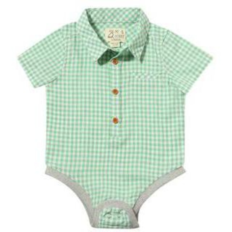 Me & Henry Helford Woven Onesie | Green/White Plaid