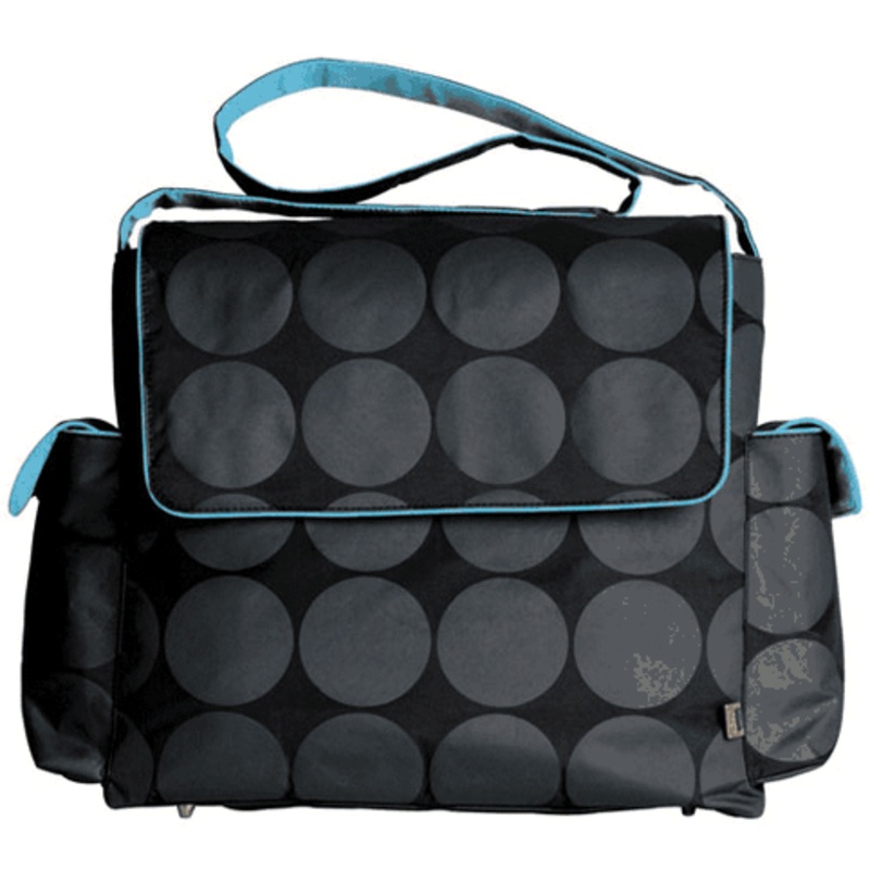 OiOi Grey Dot  with Blue Interior Messenger Diaper Bag