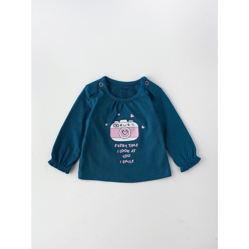 Popees Chest-Printed Full Sleeve Top (09 Months) with Shoulder Opening for Baby Girls 0-1 M