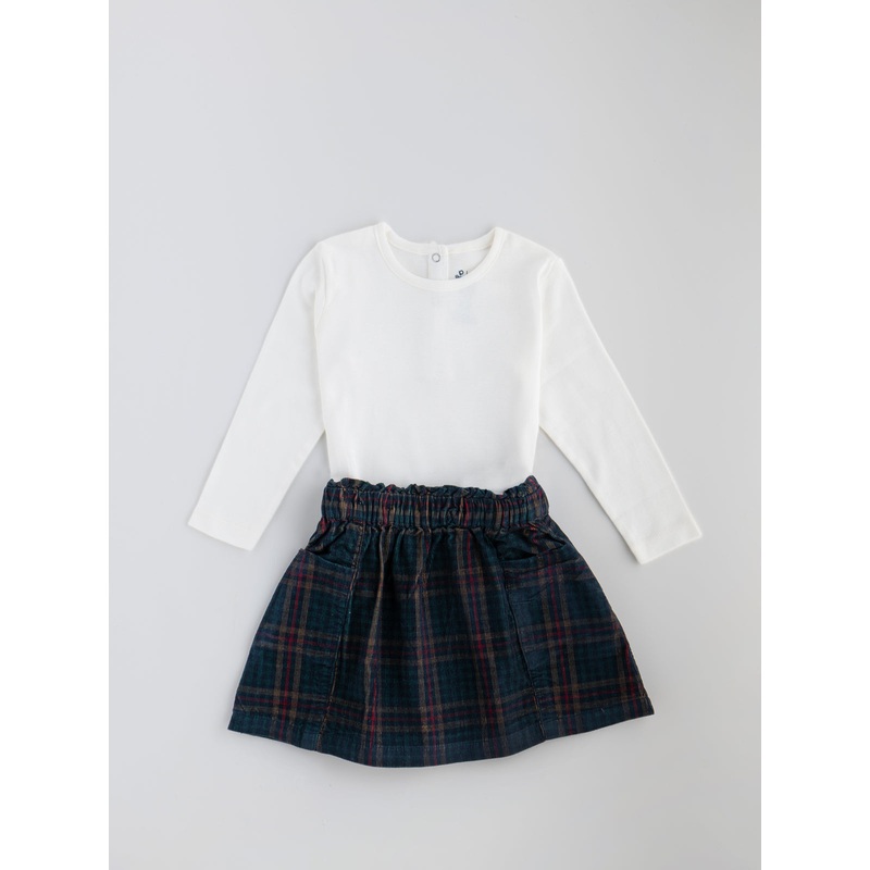 Popees Full Sleeve Top & Check Skirt Set (1-6 Years) for Girls 1-2 YEAR