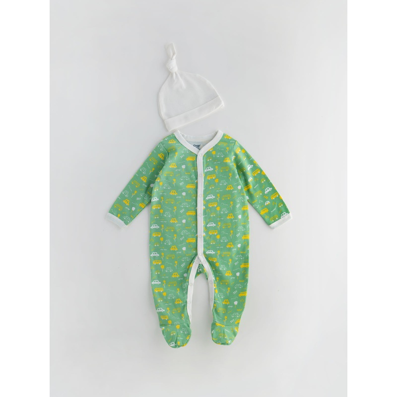 Popees Unisex Full-Sleeve Front-Open Sleepsuit with Cap & Vehicle Print (3-18 Months) for Boys 3-6 M