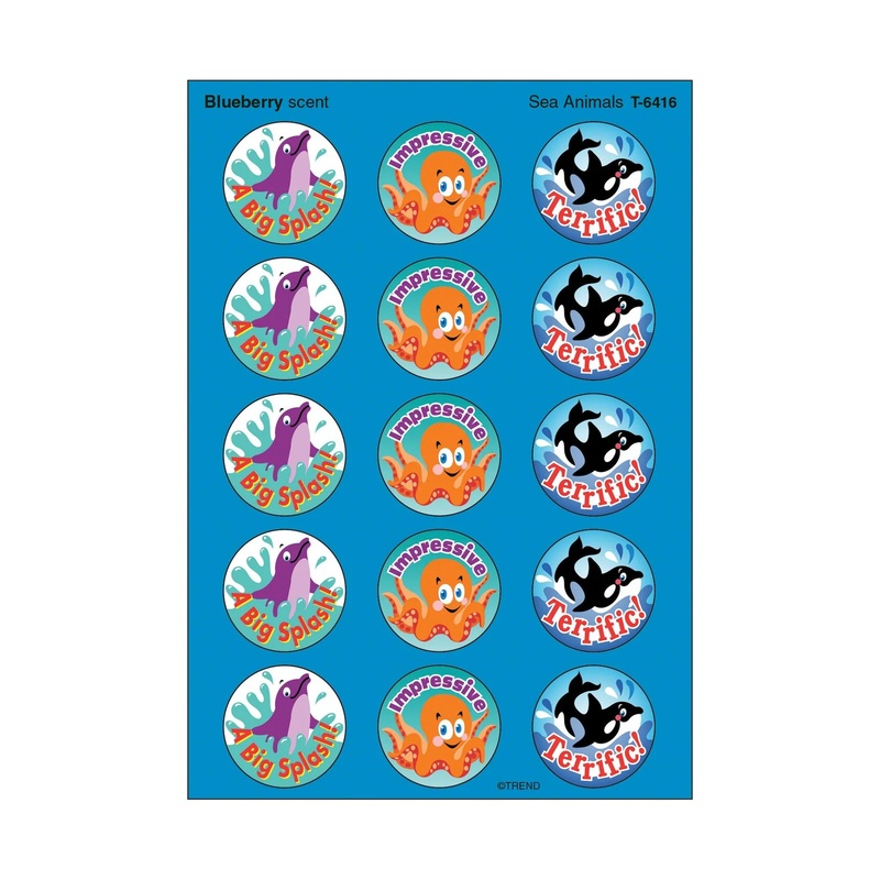 Sea Animals, Blueberry scent Scratch ‘n Sniff Stinky Stickers  Large Round