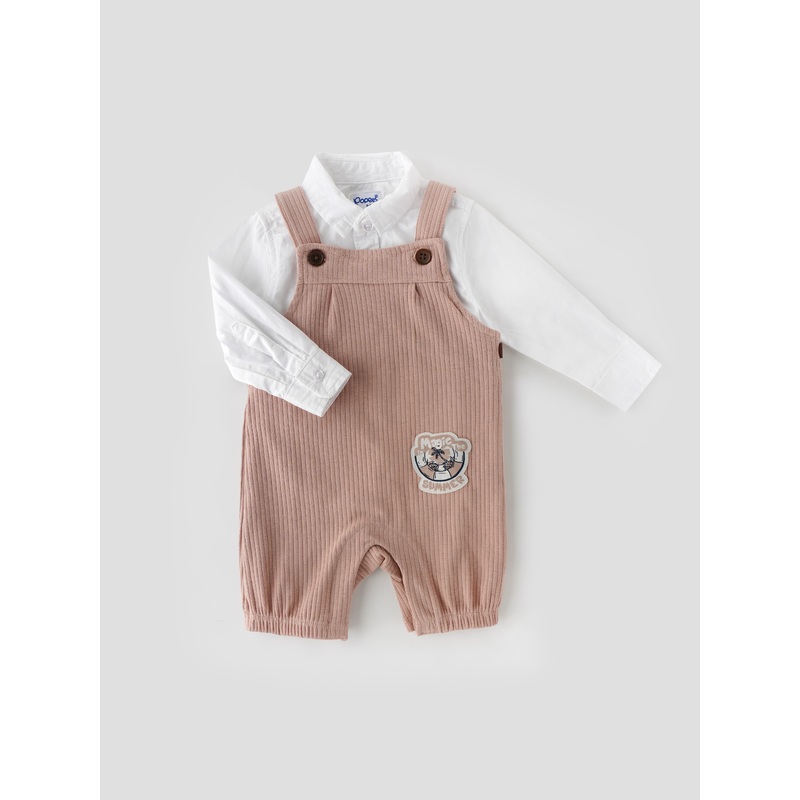 Popees Corduroy Dungaree Set with White Full Sleeve Shirt (336 Months) for Baby Boys 3-6 M
