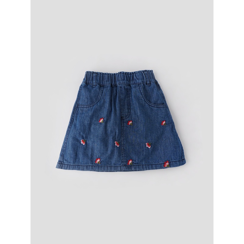 Popees Fashionable Floral Embroidered Denim Knee Length Skirt (1-8 Years) for Girls 1-2 YEAR