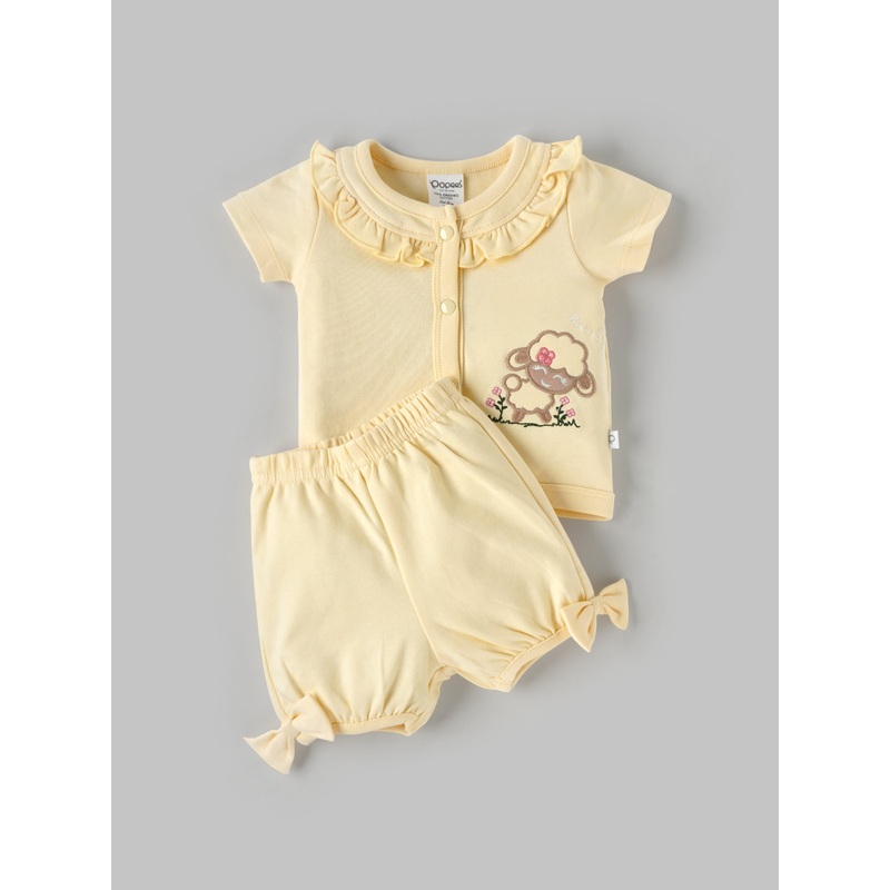 Popees Half Sleeve Front Open (024 Months) Embroidered Cord Set for Girls 0-1 M