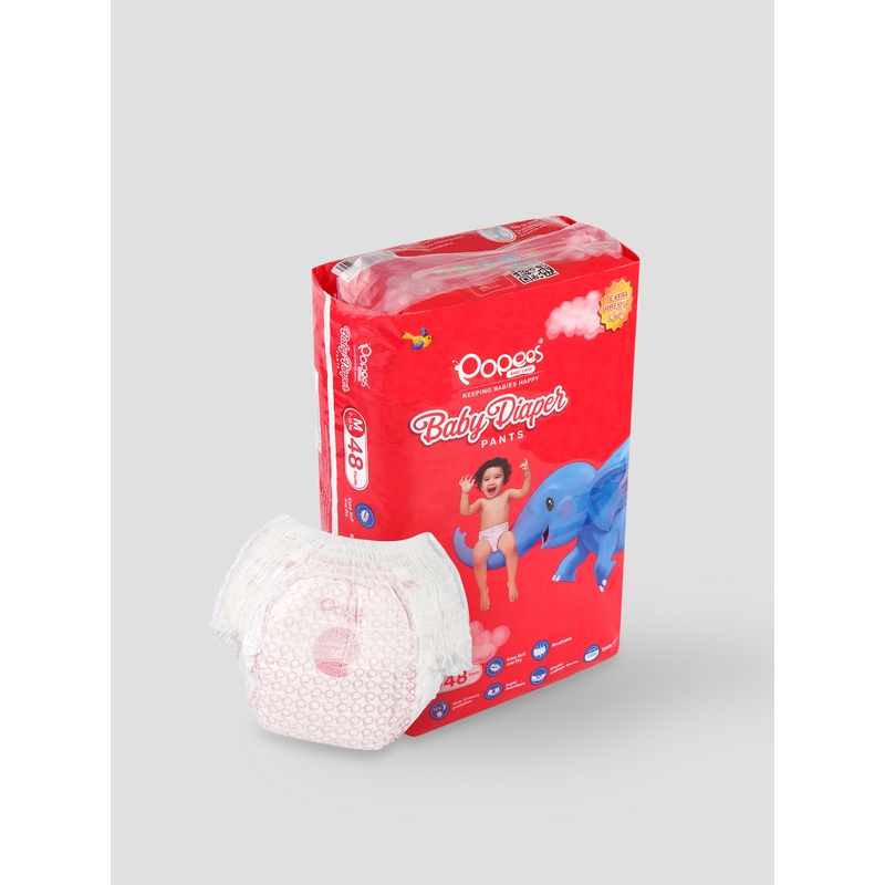 Popees Premium Pant Style Diaper – 48 PCS, Extra Soft, Breathable, Super Absorbent, Double Leakage Barrier with Elastic Waist NB