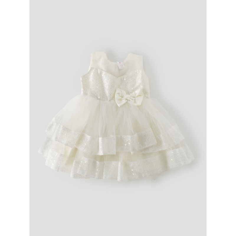 Popees Sparkling White Party Frock with Bow (1-4 Years) for Baby Girls 3-6 M