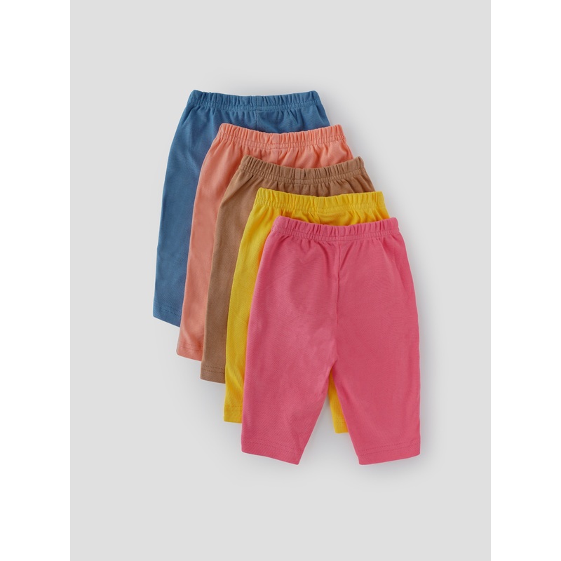 Popees 100% Cotton Pants 5 Pieces Set for Newborn Babies (color may vary depending on availability) S