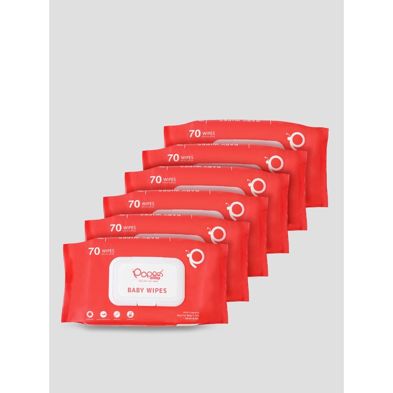 Popees Anti-bacterial Vitamin E & Aloe Vera Baby Wet Wipes-70 PCS With Lid-Pack of 6 70Pcs