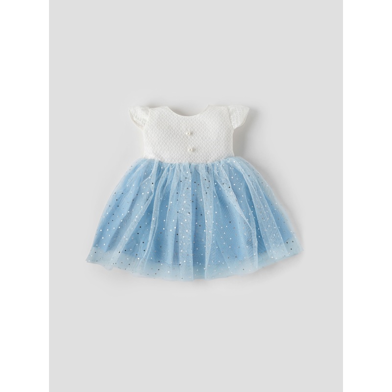 Popees Elegant Blue Net Party Wear Dress (9M-4Y) for Baby Girls 9-12 M