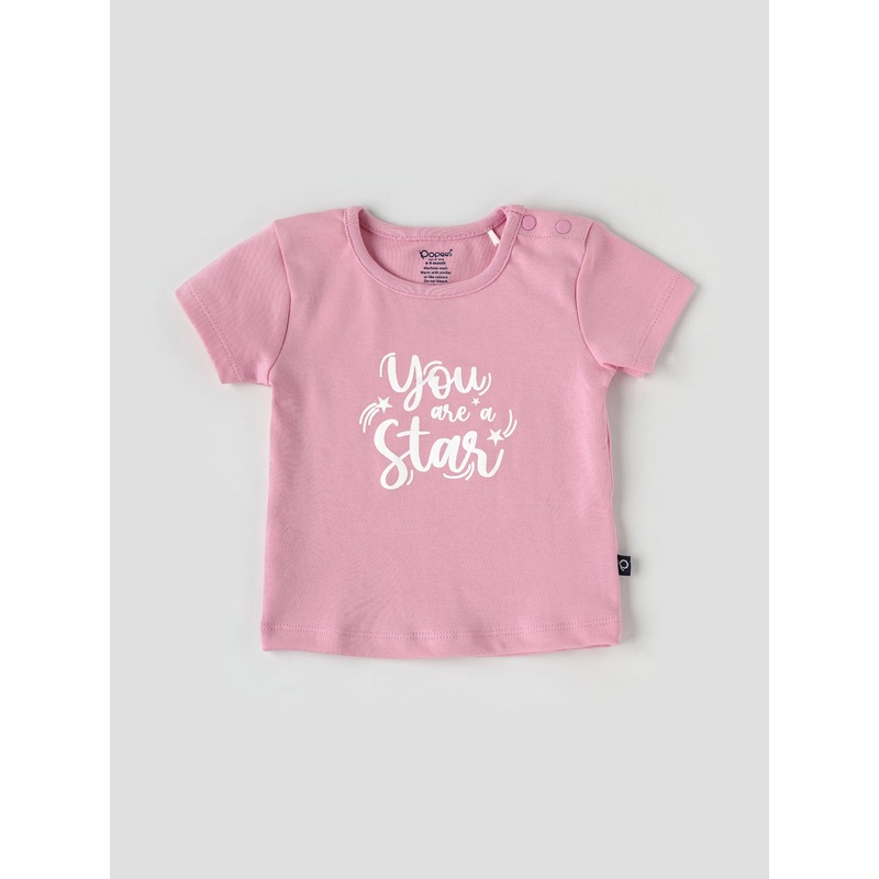 Popees Half Sleeve Shoulder Open (336 Months) Chest Printed Top for Baby Girls 3-6 M