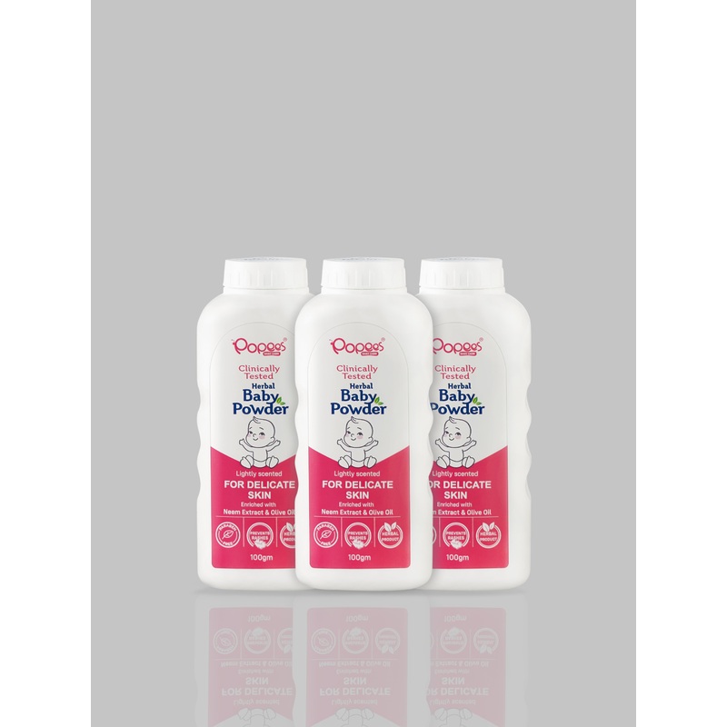 Popees Herbal Baby Powder Infused Neem Extract & Olive Oil for Delicate Skin 100g – Pack of 3 100gm