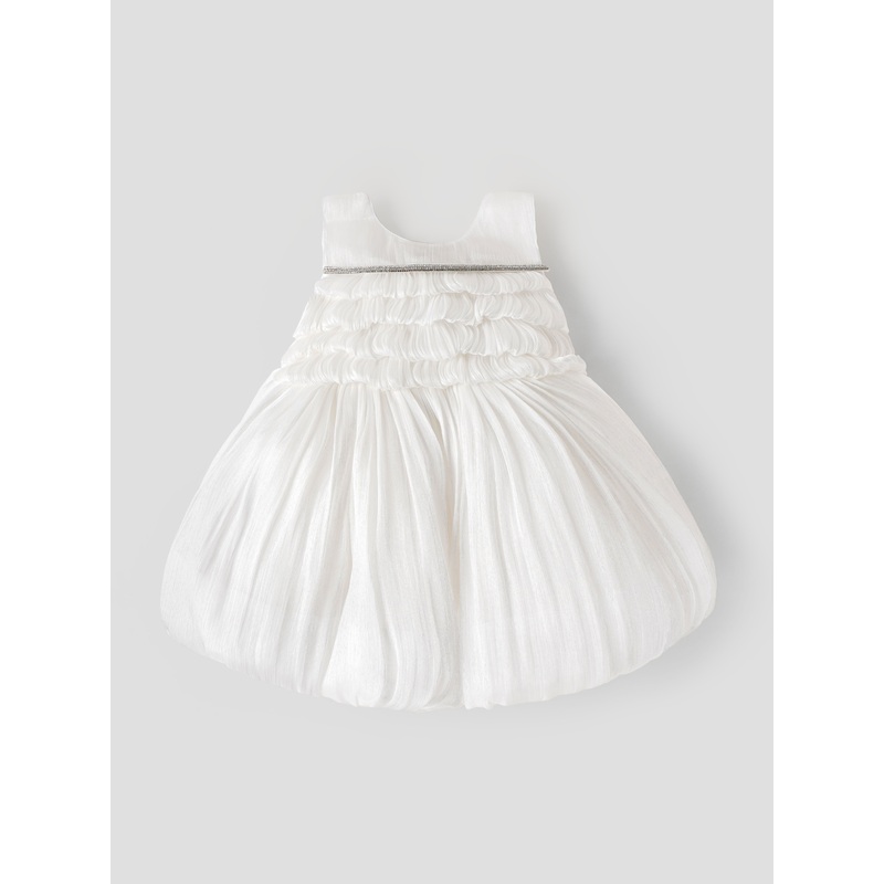 Popees Premium White Party Dress Set with Headband & Booties (6-12 Months) for Baby Girls 6-9 M