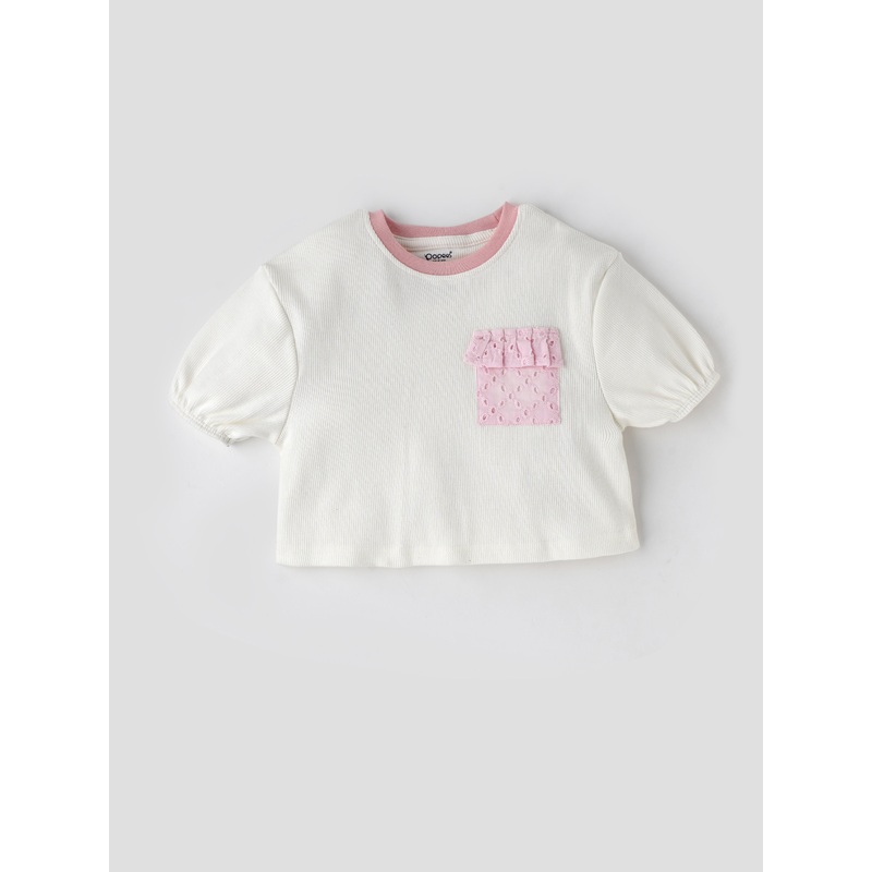 Popees Puffed Sleeve Cropped Top with Ruffled Pocket (18 Years) for Girls 1-2 Years