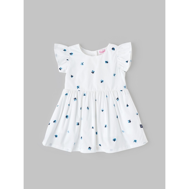 Popees Short Sleeve Back Half Open Frock (324 Months)  Soft & Breathable Floral Embroidered Dress for Baby Girls 3-6 M