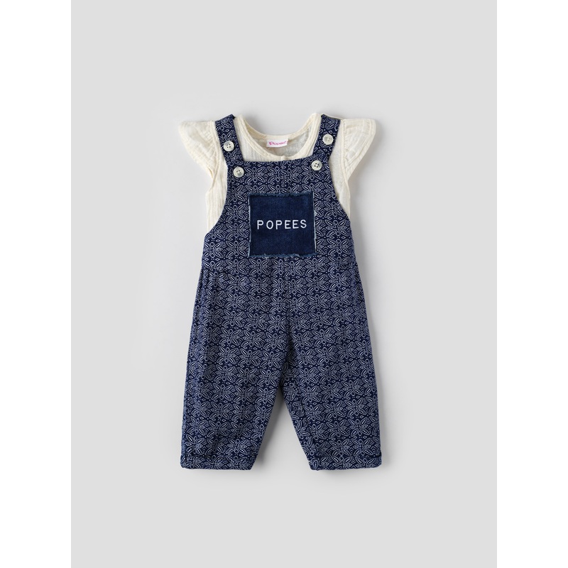 Popees Short Sleeve, Front Open Dungaree Set (336 months) for Girls 3-6 M