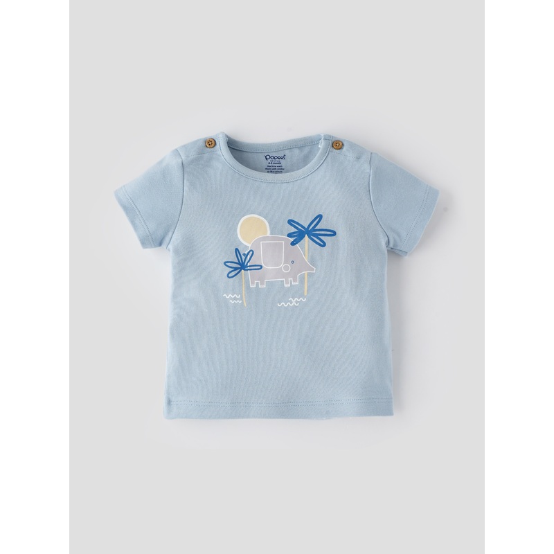 Popees Skin-friendly & Comfy Chest Printed T-shirt (0-9 Months) for Newborn Boys 0-1 M