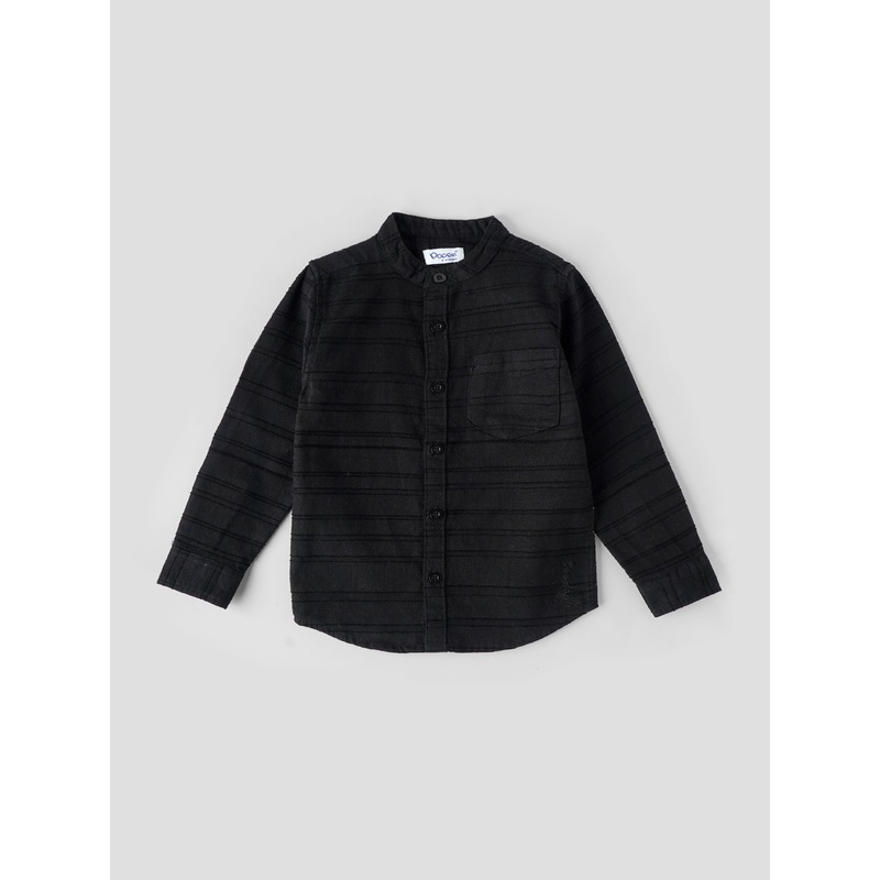 Popees Textured Black Full Sleeve Shirt With Mandarin Collar (16 Years) for Boys 1-2 YEAR