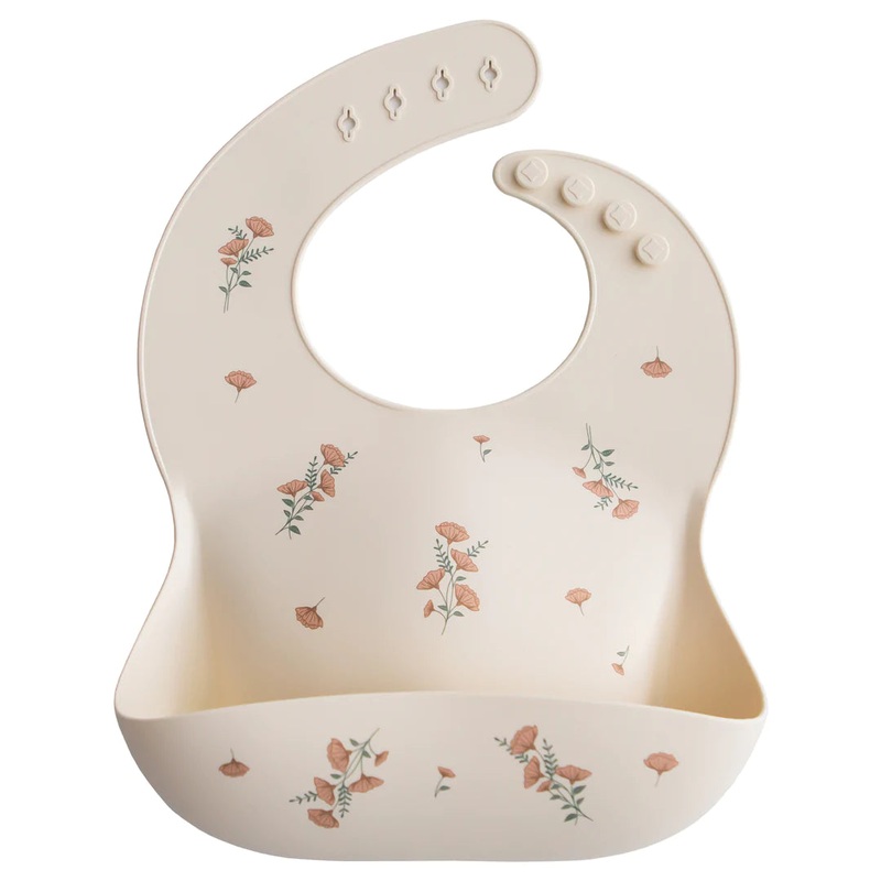 Mushie Silicone Bibs Pink Flowers