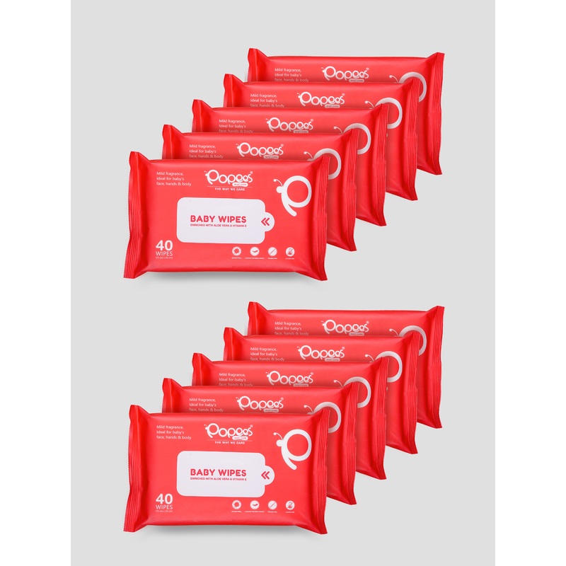 Popees Anti-bacterial Vitamin E & Aloe Vera Baby Wet Wipes – 40 PCS -Pack Of 10 40PCS