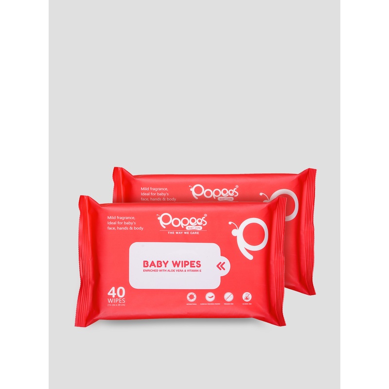 Popees Anti-bacterial Vitamin E & Aloe Vera Baby Wet Wipes – 40 PCS -Pack Of 2 40PCS