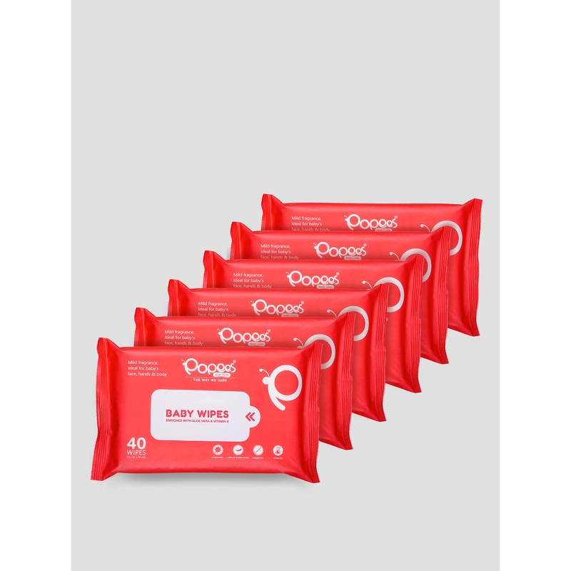 Popees Anti-bacterial Vitamin E & Aloe Vera Baby Wet Wipes – 40 PCS -Pack Of 6 40PCS