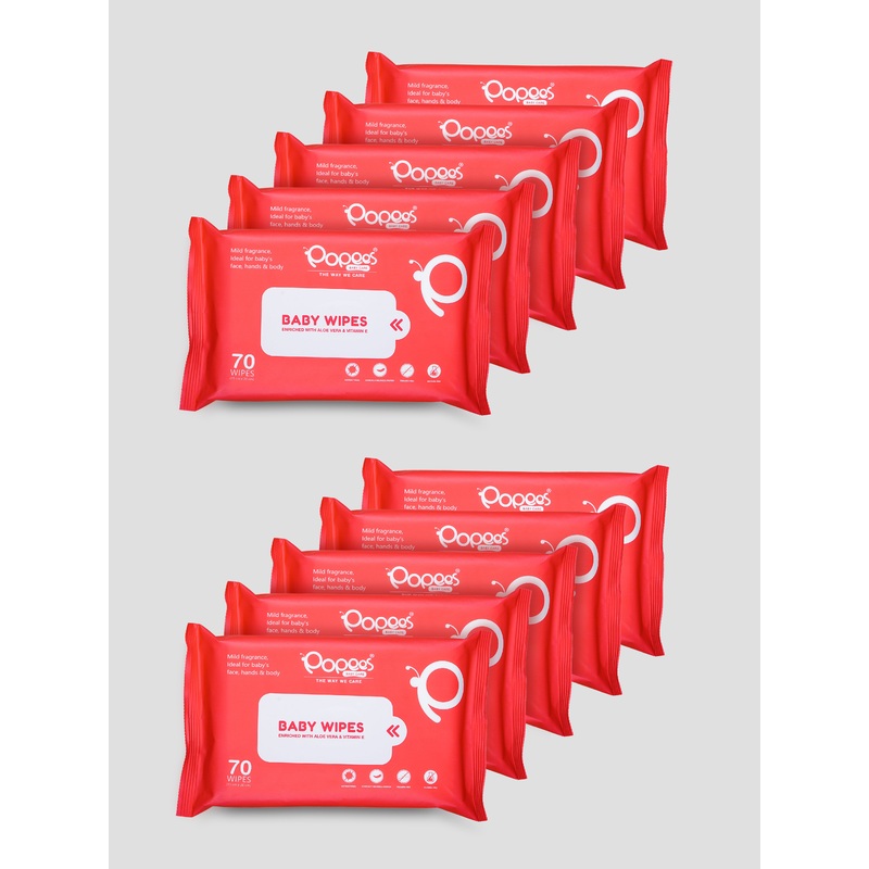Popees Anti-bacterial Vitamin E & Aloe Vera Baby Wet Wipes – 70 PCS -Pack Of 10 70PCS